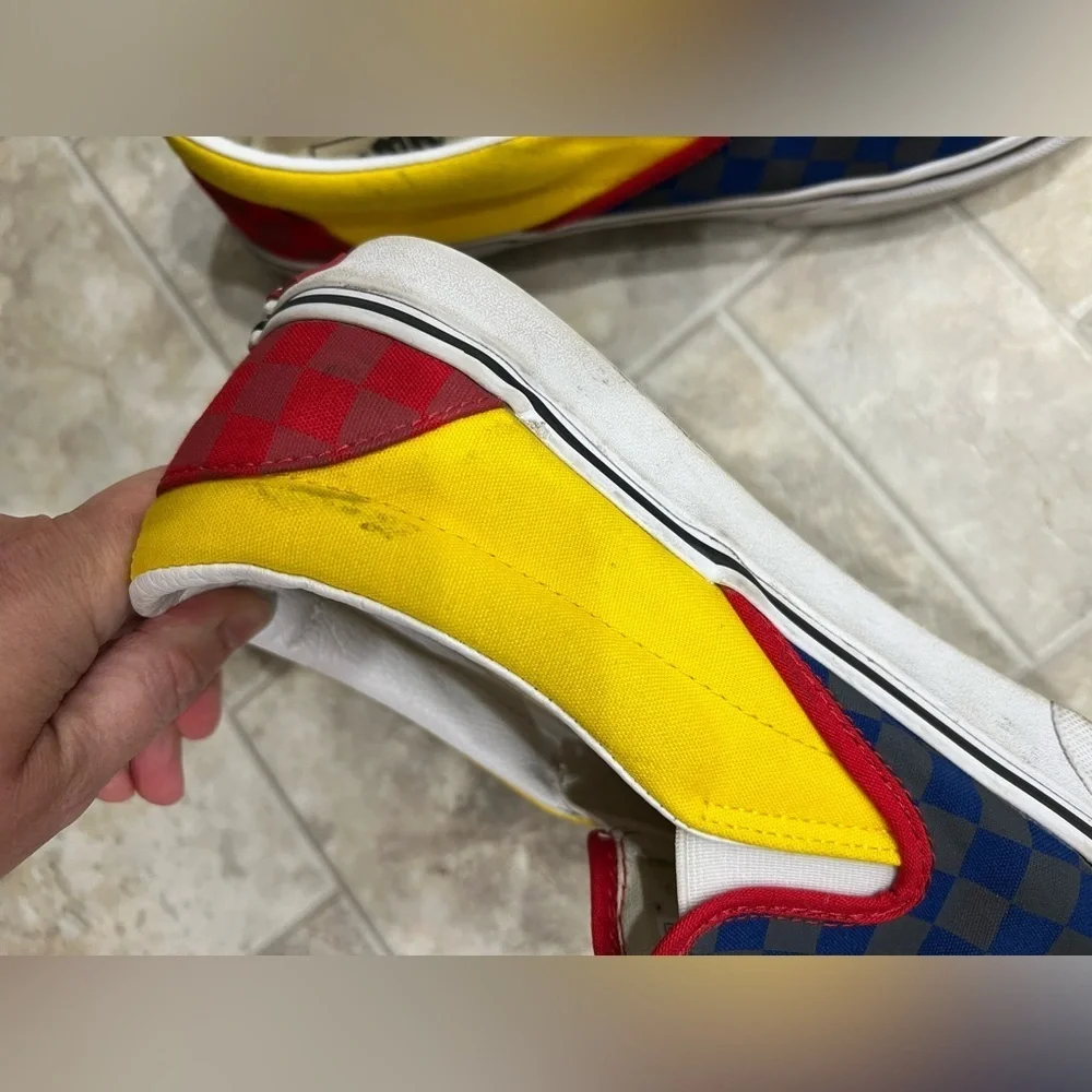 Men’s checkered Vans shoes 11.5 red blue grey yellow - Picture 7 of 8